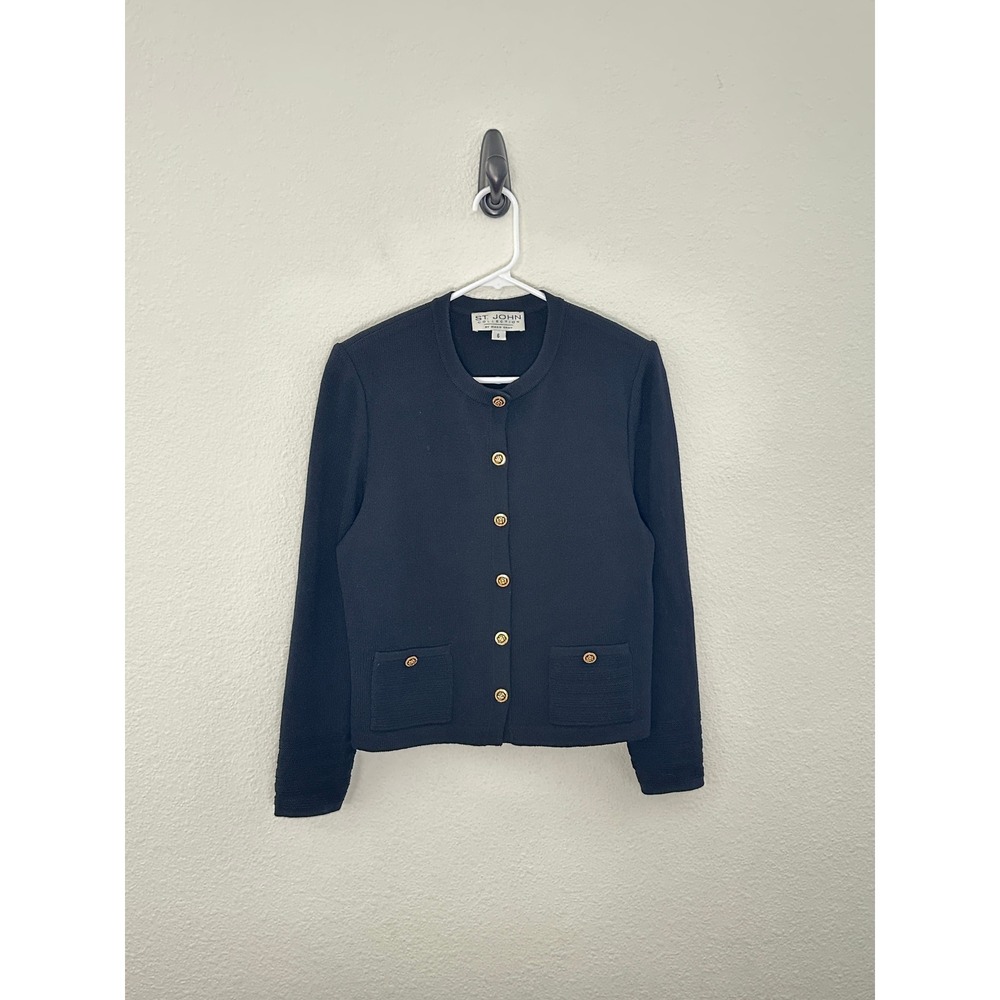 *Unavailable* St. John Collection Cardigan Jacket 6 Black Gold Button Textured